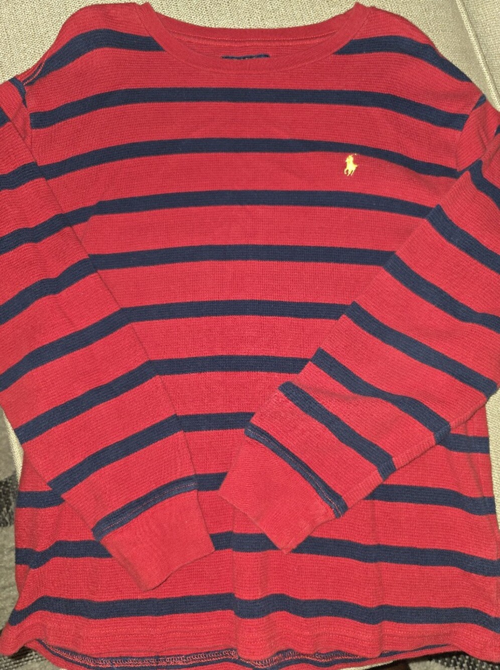 Ralph Lauren-Inspired Red and Navy Striped Boy’s Sweater